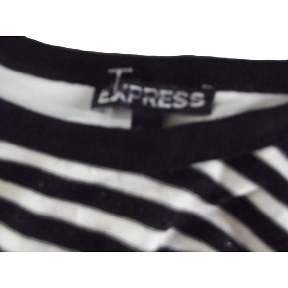 Express Small Black White Striped Sequin Shift Scoop Back Sweater Dress (S 4-6) - Picture 6 of 9